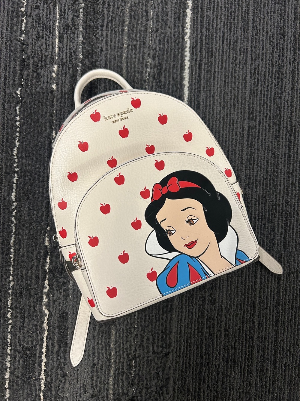 kate spade White Mini Backpack with Red Apple Print and Snow White Graphic